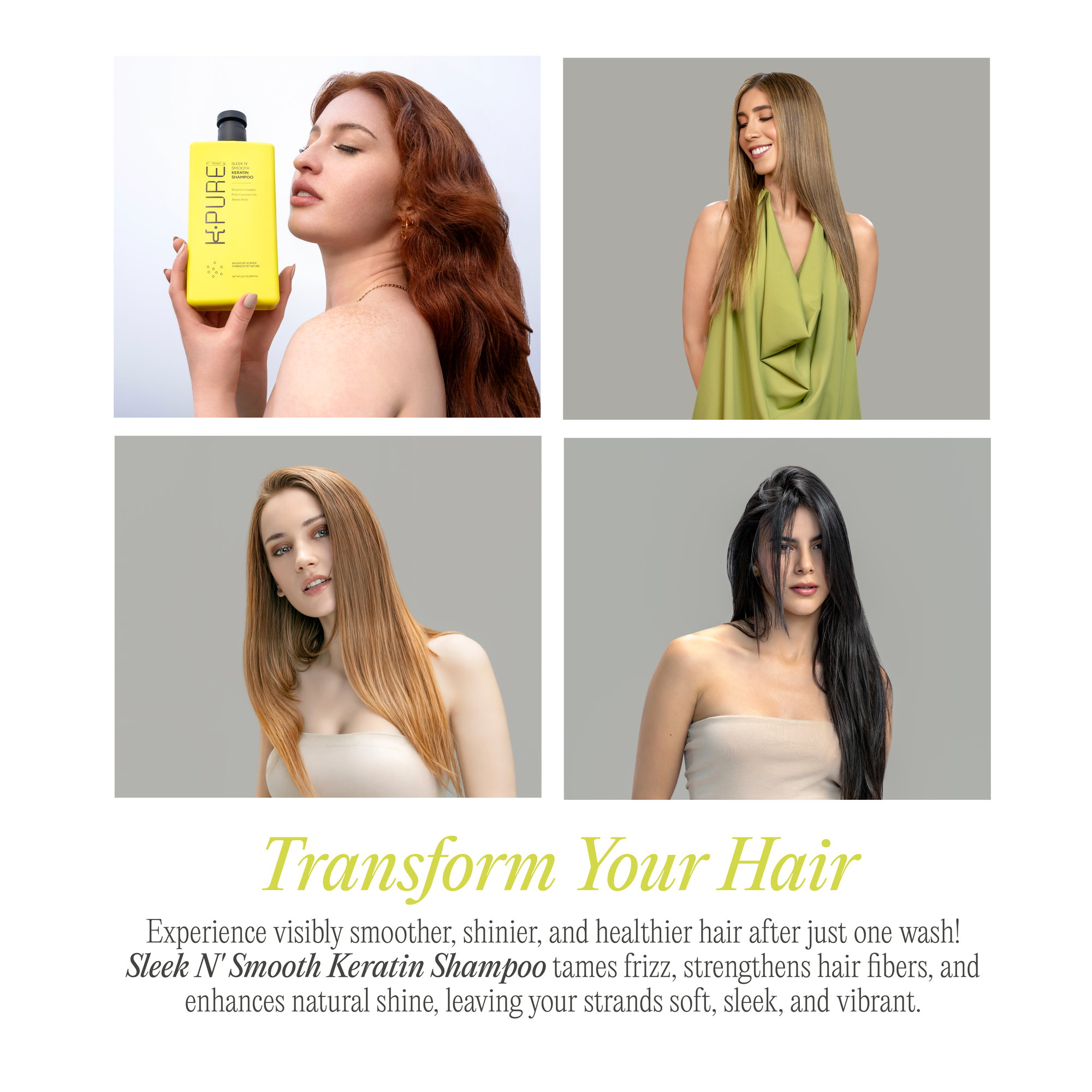 Product banner for sleek n' smooth keratin shampoo from Kpure