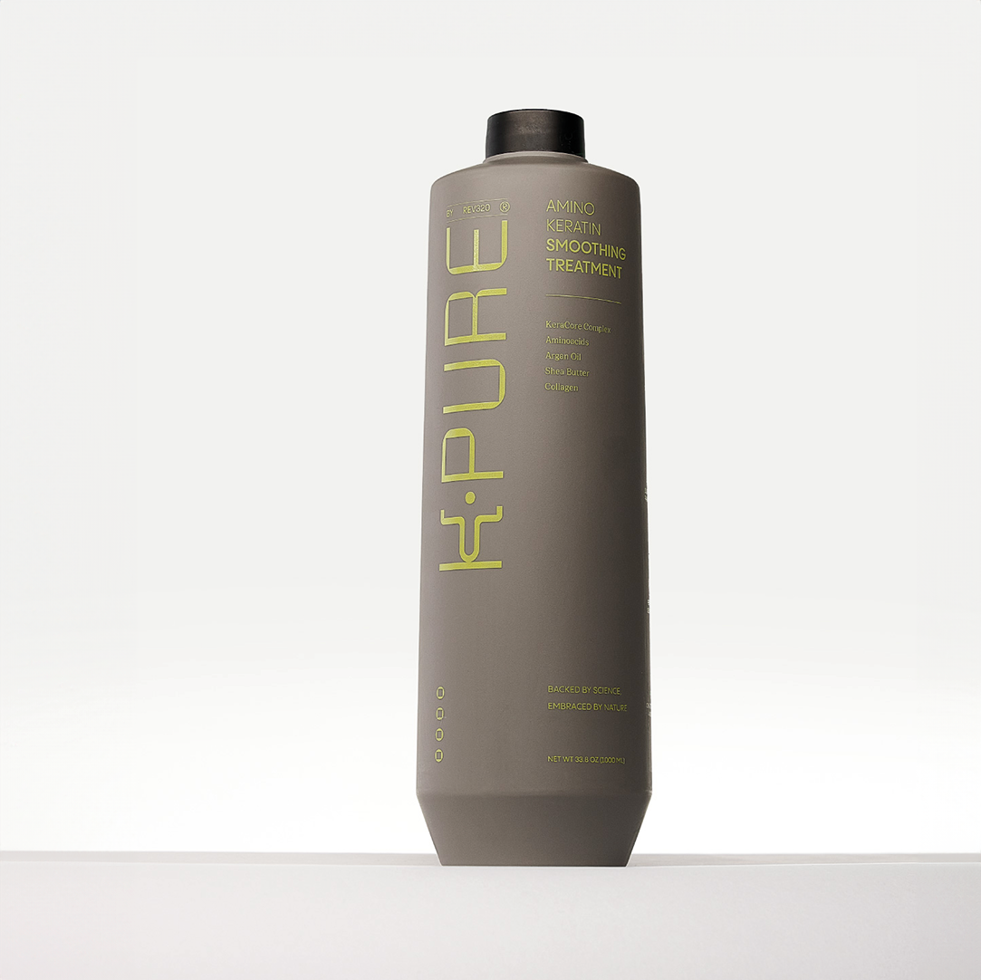 A bottle of amino keratin smoothing treatment from Kpure
