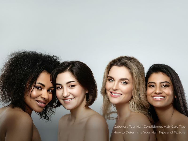 Four women with diverse skin tones and hair types standing together smiling